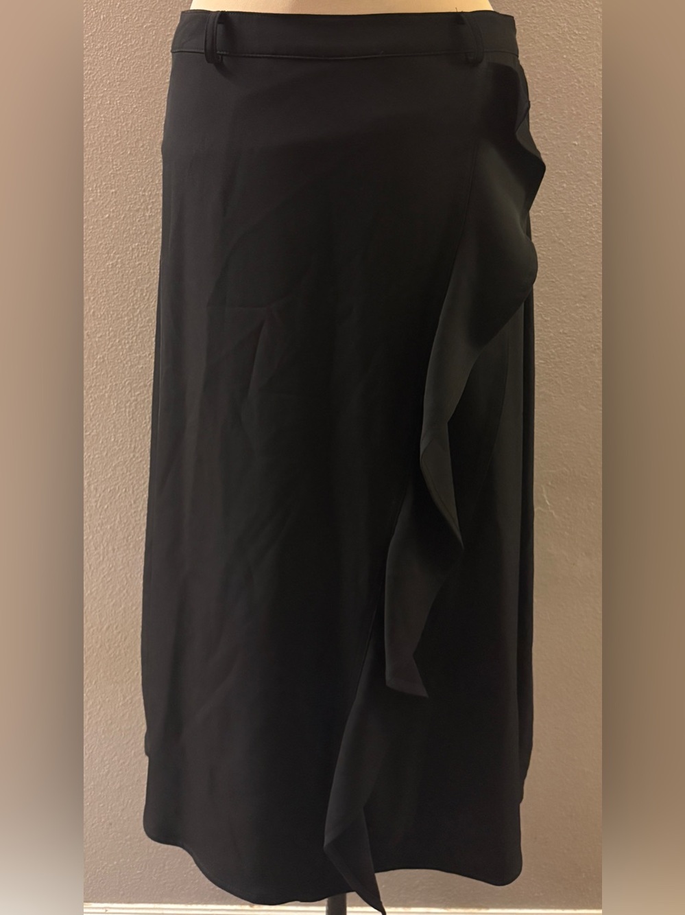 Calvin Klein Classic Black Ruffle Midi Zipper Skirt Size 8